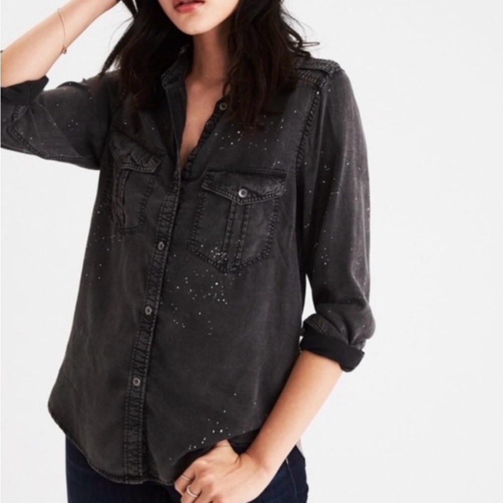 American Eagle Paint Splatter Button Down Shirt